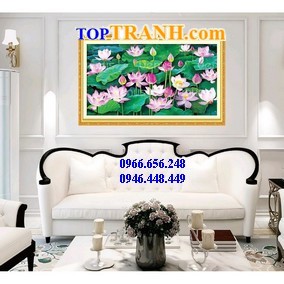 Tranh gắn đá đầm sen 